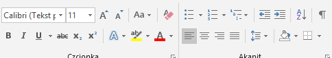 Zrzut ekranu, Word. Narzędzia zmiany czcionki oraz ustawień akapitu.