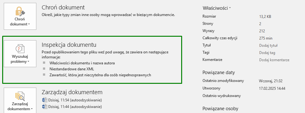 Zrzut ekranu z elementem pokazującym sprawdzanie dostępności dokumentu.